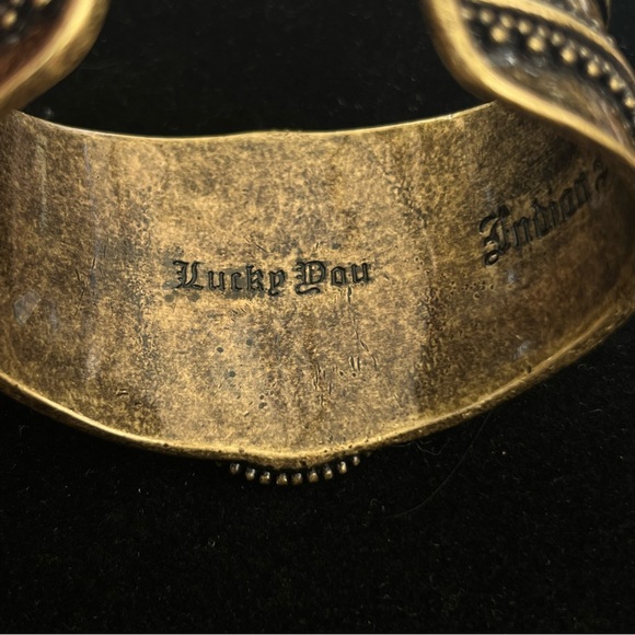 Lucky You Vintage inspired Gold-Tone Cuff Bracelet with Multicolor Stones - Picture 4 of 9